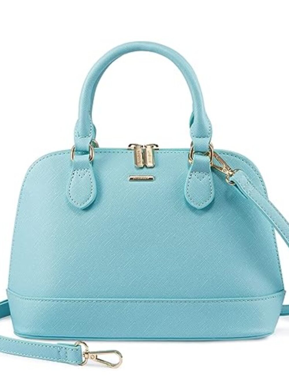 Faux Leather Crossbody Bag Double Zip Top Handle Dome Satchel Shoulder Purse